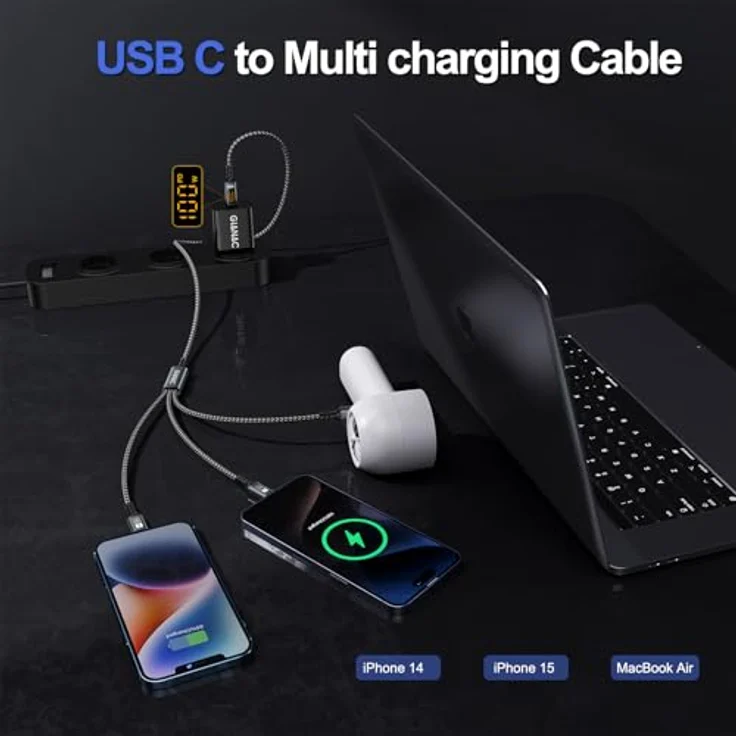 GIANAC 100W USB C auf Multi USB Ladekabel 3 in 1 mit LED Display, kompatibel mit iPhone 16/15/14 und Galaxy S24/S23, 0.5M Schnelllade-Kabel mit E-Mark Chip – Bild 4