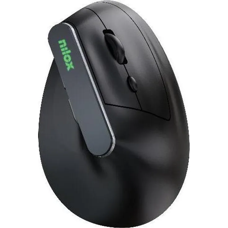 Nilox Vertical Mouse Dual Recharge, Kabellose ergonomische Maus mit 1600 DPI, Schwarz, Beleuchtung in Blau, Rot und Grün