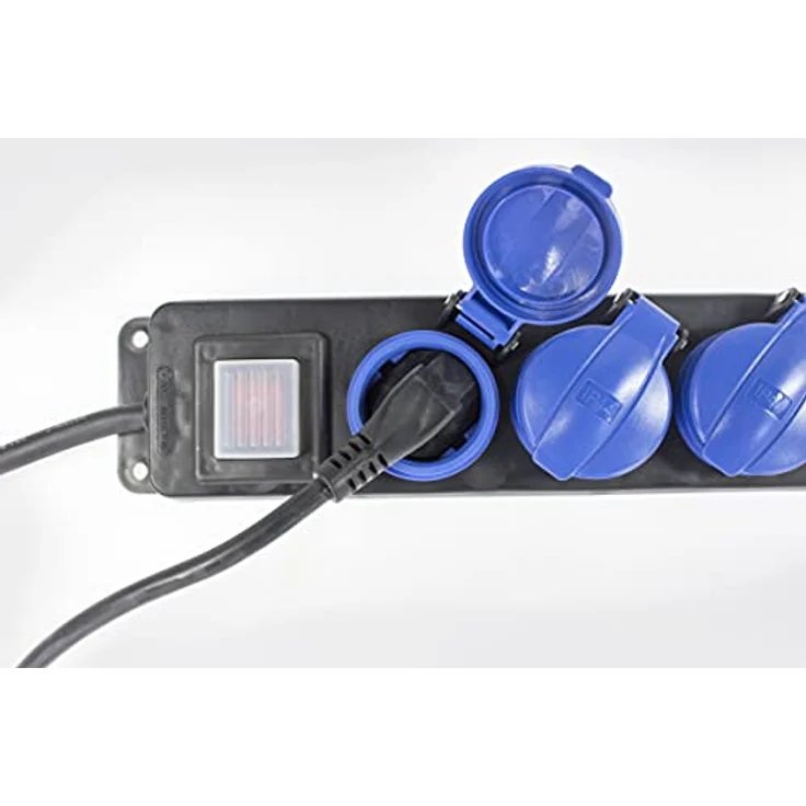 as – Schwabe 6-fach Verteilersteckdosenleiste – Outdoor-Mehrfachstecker mit 1,5 m Leitung – Mehrfach-steckdose 230 V - 16 A Klappdeckel, Schalter & Wandbefestigung – IP44 – Schwarz I 38606 – Bild 4