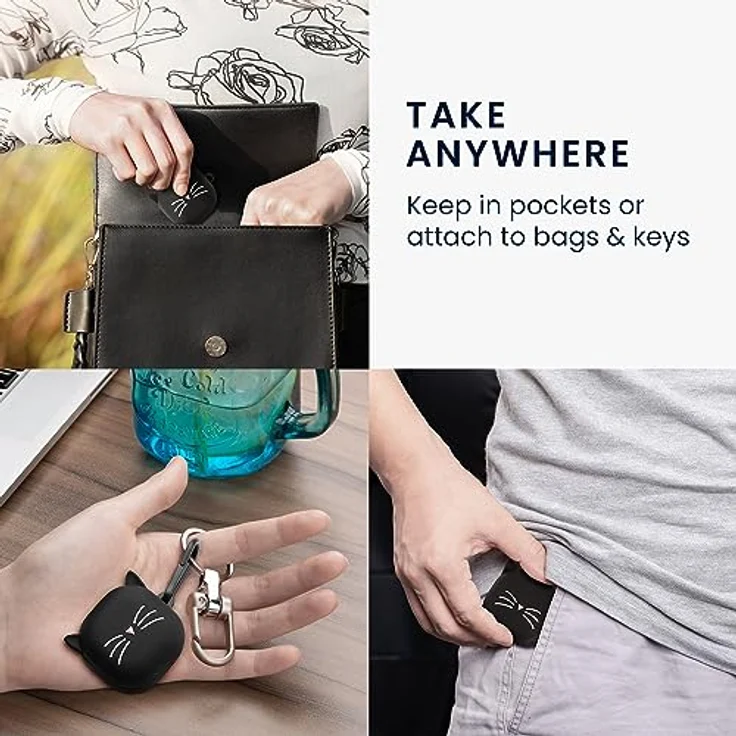 kwmobile Kopfhörer-Schutzhülle für Samsung Galaxy Buds FE, Silikonhülle mit Kitty Cat Design, Anhänger und Ladeöffnung, Schwarz – Bild 5