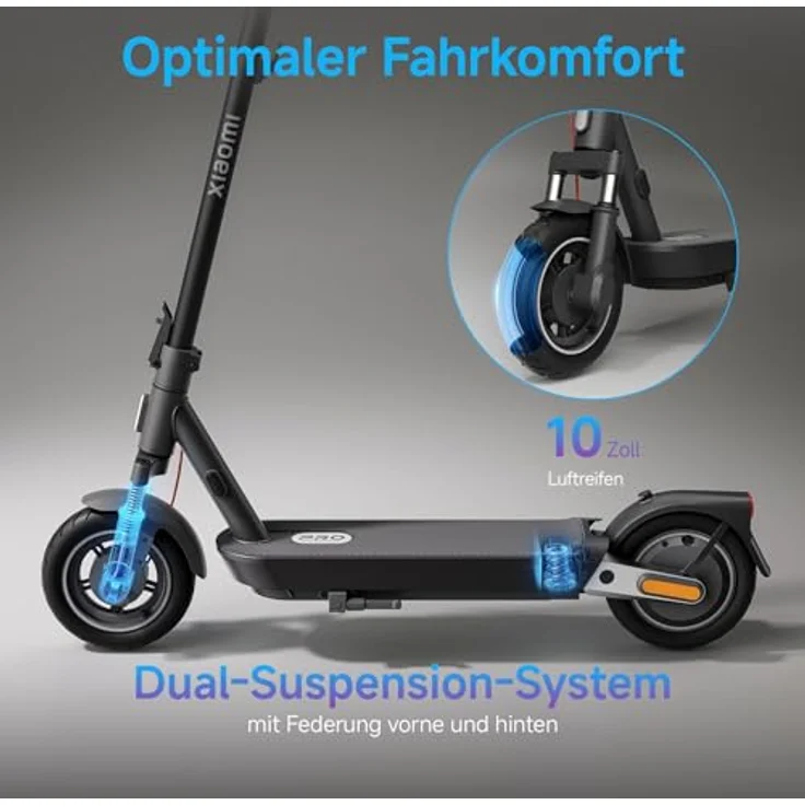 Xiaomi E-Scooter 5 PRO mit Strassenzulassung (DE) - 400 Watt Motor, 477,36Wh Akku, 10" Luftreifen, IPX5, LED-Display, iOS/Android App, Schwarz – Bild 4