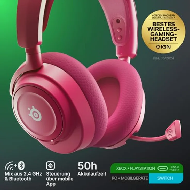 SteelSeries Arctis Nova 7X Wireless Gen 2, Gaming-Headset für Xbox mit Echtzeit-App-Steuerung, über 50 Std. Akkulaufzeit, 2,4 GHz/Bluetooth, PC, PS5, PS4, Switch, Mobilgeräte – Bild 2