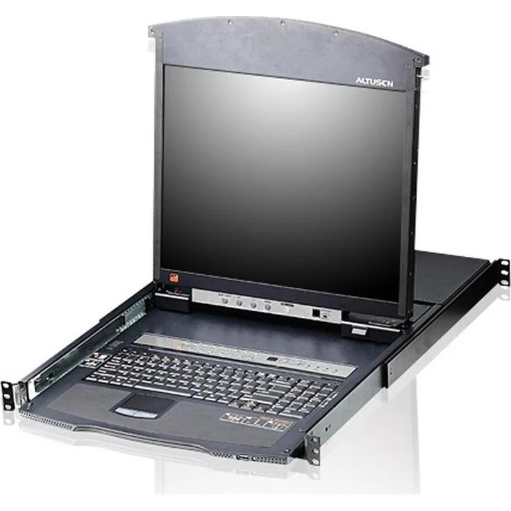 Aten KL1508AN FR Cat.5 KVM-Switch 8-Port, 19"-LCD mit Dual-Rail, FR-Layout und Daisy-Chain-Port, Schwarz