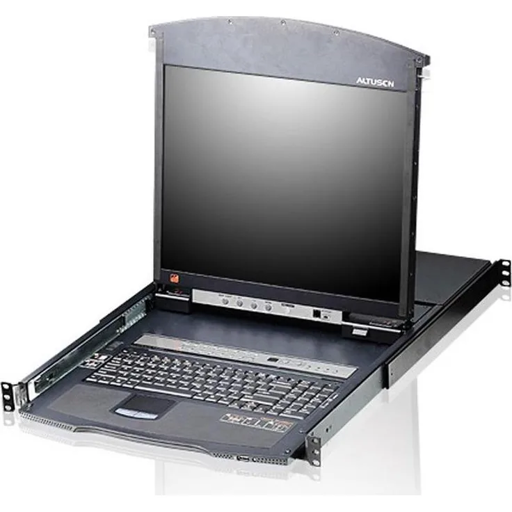 Aten KL1508AN FR Cat.5 KVM-Switch 8-Port, 19"-LCD mit Dual-Rail, FR-Layout und Daisy-Chain-Port, Schwarz
