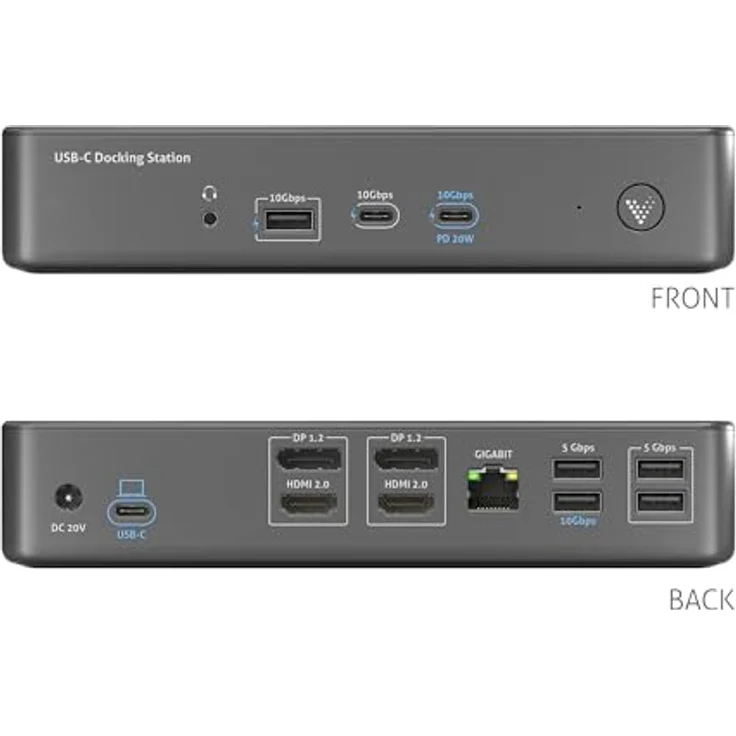 PureLink Vuelogic USB C Docking Station Dual Screen, 14-in-1 Multifunktionale Dockingstation Laptop, 2X HDMI / 2X DP Unterstützung, Ethernet, Multiport, Schwarz – Bild 4