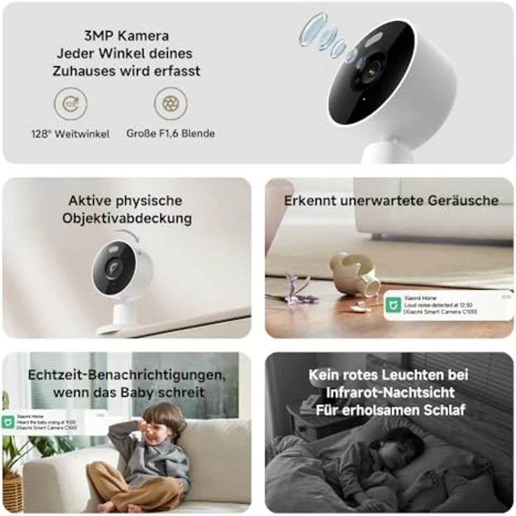 Xiaomi Smart-Kamera C100 2K EU BHR07OGL, Netzwerkkamera mit 3-Megapixel Auflösung, WLAN, Nachtsicht und Zwei-Wege-Audio, Weiss – Bild 2
