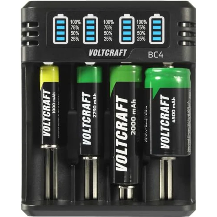 Voltcraft BC4 Rundzellen-Ladegerät LiIon, NiMH Mignon (AA), Micro (AAA), Baby (C), Sub-C, 10440, 16340, CR-123A, 17335, Ladegerät mit Ladeanzeige und Sicherheitsfunktionen, USB-C Kabel, schwarz – Bild 4