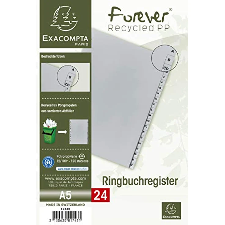 EXACOMPTA Aktenordner Register 1743B A5 PP A-Z grau, Ordnungssystem aus Polypropylen mit A-Z Registerblättern – Bild 1