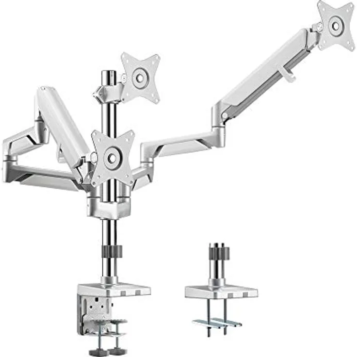 LogiLink BP0090 - Alu Triple-Monitor-Schreibtischhalterung für 3x 17-27 Zoll (LCD, LED, OLED, …) mit Gasdruckfeder, Flat & Curved TVs, Armlänge = 748mm