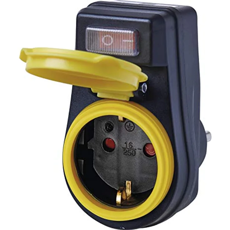 EMOS Outdoor Steckdose mit Schalter, IP44 wasserdichter Steckdosenadapter Schuko mit Schutzkappe für Außenbereich