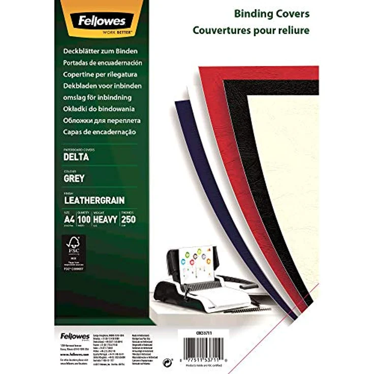 Fellowes 5371101 Präsentationsdeckblätter Delta (Lederstruktur), 250g-m², grau – Bild 3