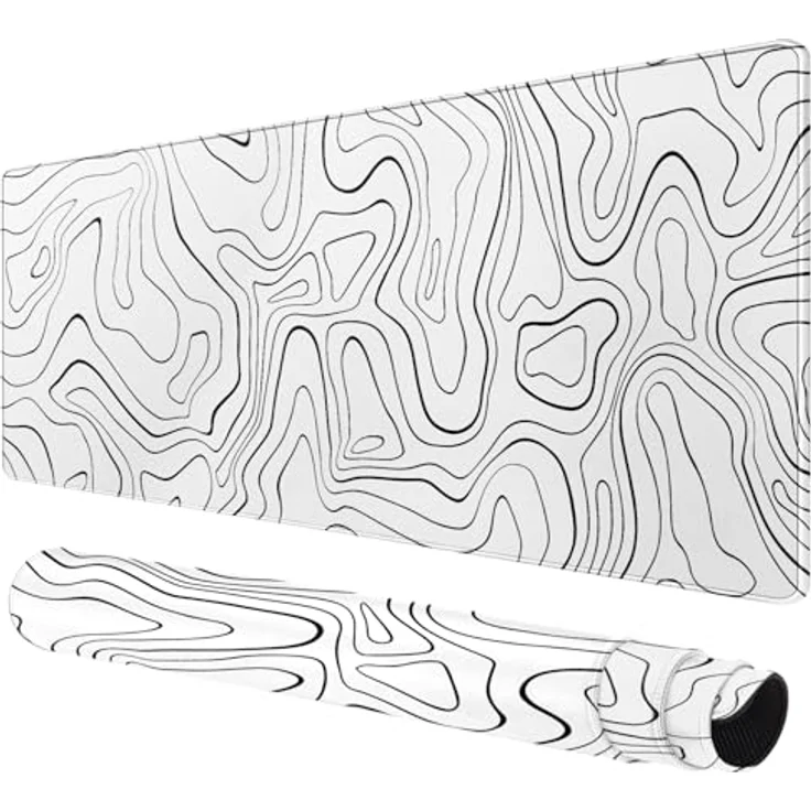 Rcege Gaming Mauspad, 800x400cm mit genähten Rändern, rutschfester Unterlage und wasserfester Oberfläche, Linie Weiße – Bild 1