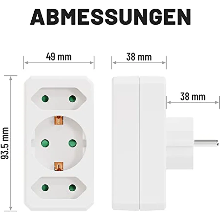greate. 3x 3fach Steckdosenadapter bis 3500W, 3er Mehrfachsteckdose ohne Kabel 3-fach (Erhöhter Berührungsschutz) – Bild 5
