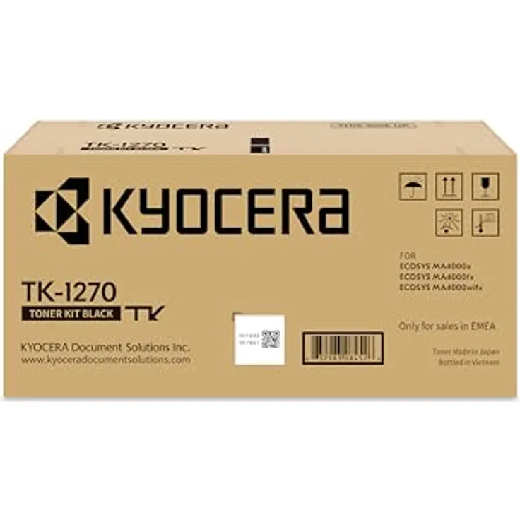 Kyocera TK-1270 Toner Schwarz. Original Tonerkartusche für bis zu 10.000 Seiten. Umweltfreundlich und kompatibel mit ECOSYS MA4000x, ECOSYS MA4000fx, ECOSYS MA4000wifx.