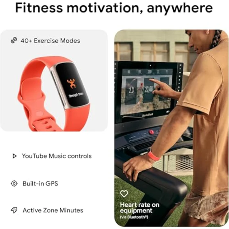 Fitbit by Google Charge 6 Activity Tracker mit 6 Monaten Premium-Mitgliedschaft inklusive, 7 Tage Akkulaufzeit und Google Wallet und Google Maps - Coral/Champagne Gold Aluminium – Bild 4