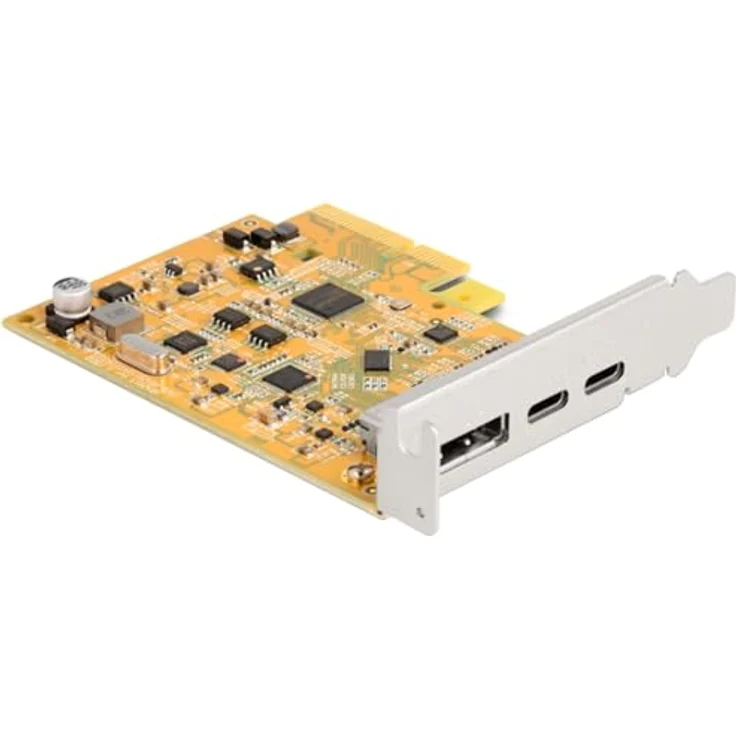 DeLOCK USB-Controller PCIe x4 Karte zu 1x EXT. USB-C 10 Gbit/s B. + 1x extern USB-C DP Alt Mode, Asmedia ASM3142 Chip, Linux & Windows 10 Treiber, Windows 11 kompatibel – Bild 1