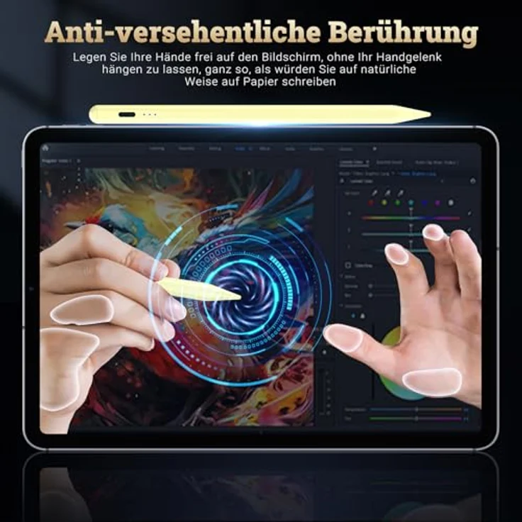 BAZO iPad Stylus Stift für 2018-2025, Pencil 2. Generation mit Schnellladefunktion, Neigungsempfindlichkeit und Palm Rejection, kompatibel mit Pro 13''/12,9''/11'', iPad 6-11/A16/Mini 5/6.Gen/Air 3/4/5 - Gelb – Bild 5