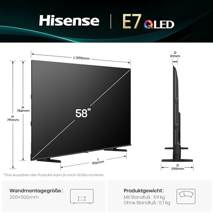 Hisense 58E7Q, 58 Zoll QLED&DLED Smart TV mit Dolby Vision Atmos, HDR10, Game Mode Plus, AI 4K Upscaler und Sprachsteuerung [2025] – Bild 2