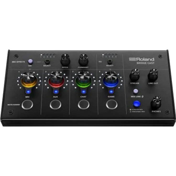 Roland BRIDGE CAST Dual Bus Gaming Mixer | Professionelles Audio-Streaming-Interface und Mixer für Online-Gamer | 32-Bit Hardware-DSP | USB-C Verbindung für Windows und Mac | XLR-Eingang für Mikrofone