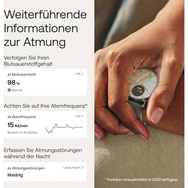 WITHINGS ScanWatch 2, Hybrid Smartwatch Herzgesundheit für Männer & Frauen - EKG, SPO2, Temperaturüberwachung, Schlaftracking, Atemwegsgesundheit, Zyklustracking, 30 Tage Akkulaufzeit, iOS & Android – Bild 5
