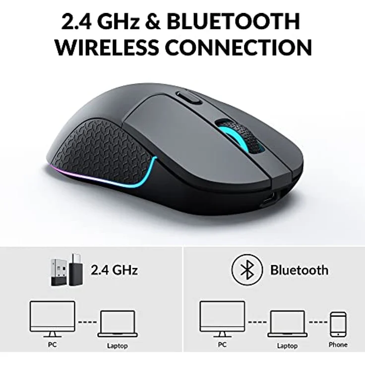 Keychron M3 Kabellose Maus, PAW3395-Sensor mit programmierbarer Makrotaste 26.000 DPI, unterstützt 2,4 GHz Bluetooth 5.1, 79 g, ultraleichtes ergonomisches Design für PC Mac Laptop – Schwarz – Bild 2