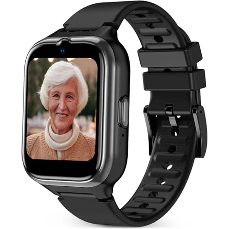 SPC Smartee 4G Senior Smartwatch für Senioren mit großen Buchstaben, SOS-Taste, GPS, Anrufen/Videoanrufen, Herzfrequenz - Schwarz – Bild 1