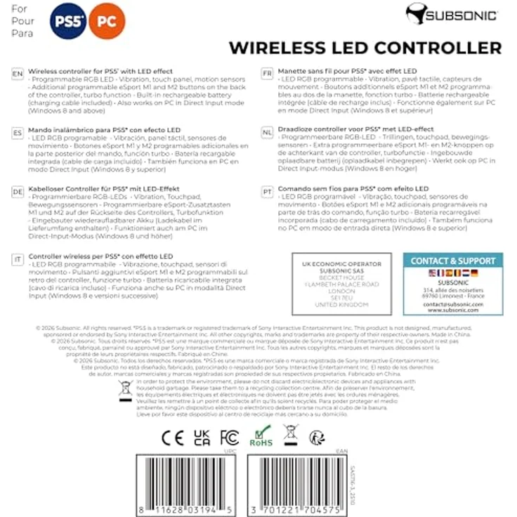 Subsonic SA5716-3, Gaming Controller für PC und PS5, Grün, mit LED-Beleuchtung und programmierbaren M1- und M2-Tasten – Bild 10