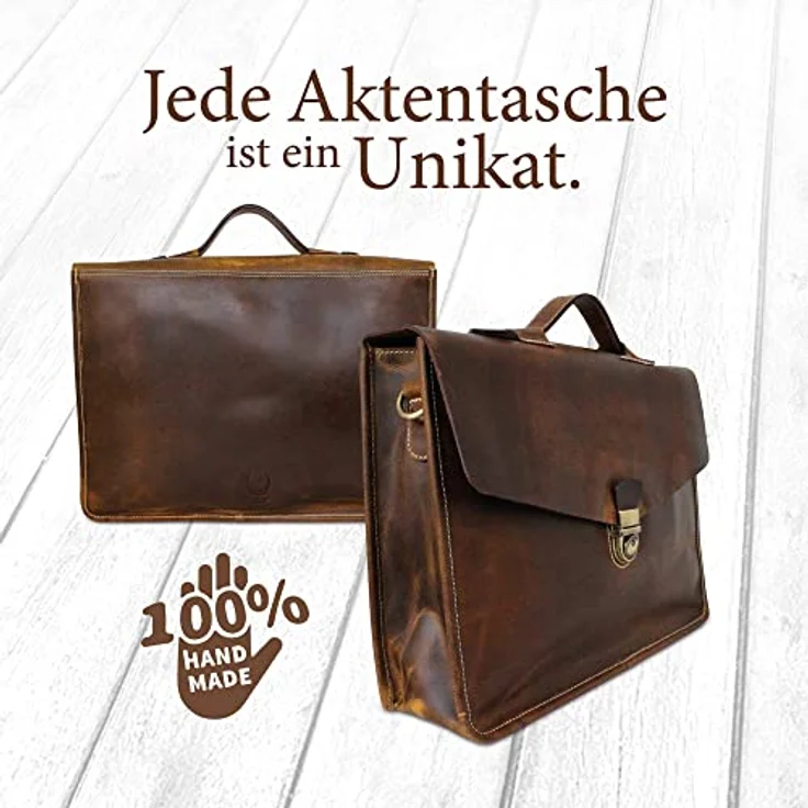 Corno d´Oro Handmade Aktentasche Herren Leder Groß für 15.6 Zoll Laptop in Braun – Bild 5
