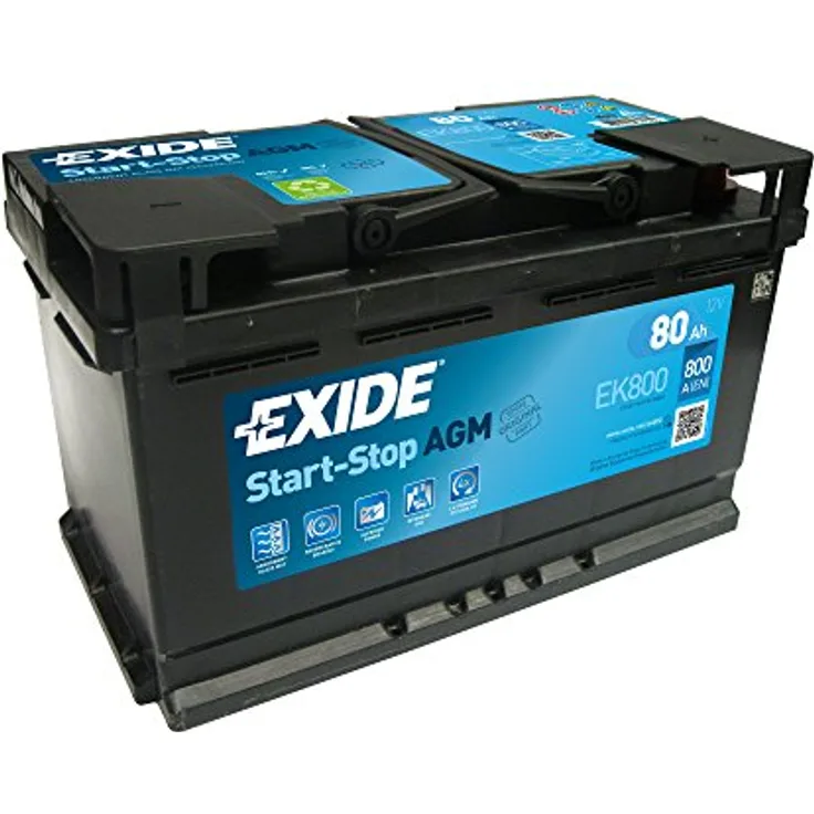 Exide EK800 Start-Stop AGM Batterie, 12 V 80 Ah, 800 A, auslaufsicher, schwarz/blau