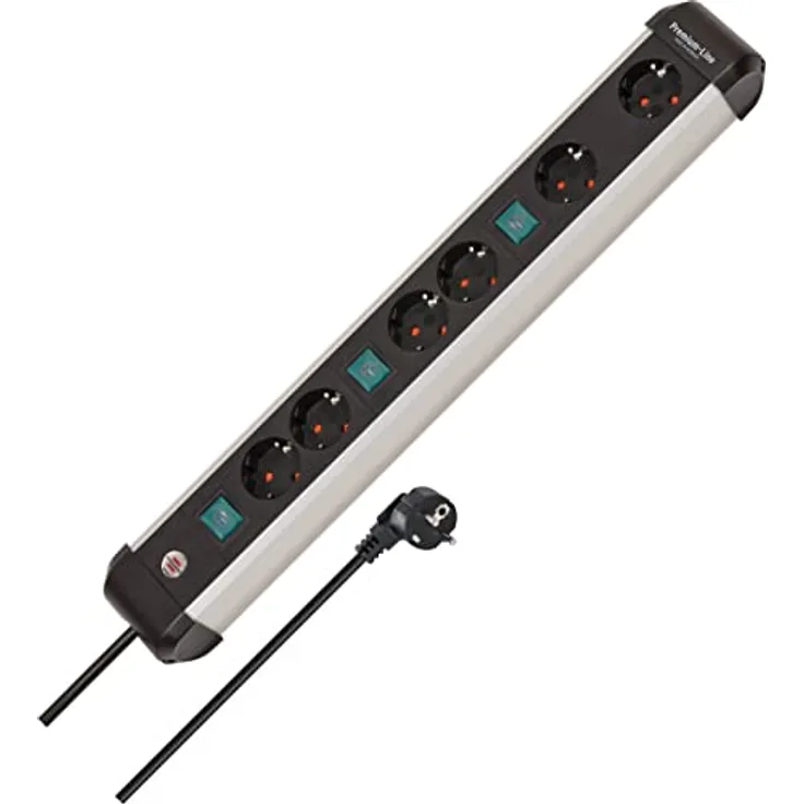 Brennenstuhl Premium-Alu-Line Steckdosenleiste 6-Fach/Steckerleiste aus hochwertigem Aluminium (Mehrfachsteckdose mit 3X 2-Fach schaltbare Steckdosen,3m Kabel, Made in Germany)