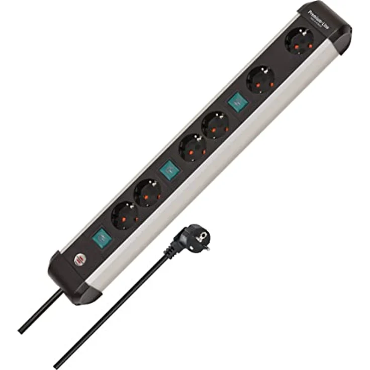 Brennenstuhl Premium-Alu-Line Steckdosenleiste 6-Fach/Steckerleiste aus hochwertigem Aluminium (Mehrfachsteckdose mit 3X 2-Fach schaltbare Steckdosen,3m Kabel, Made in Germany) – Bild 1