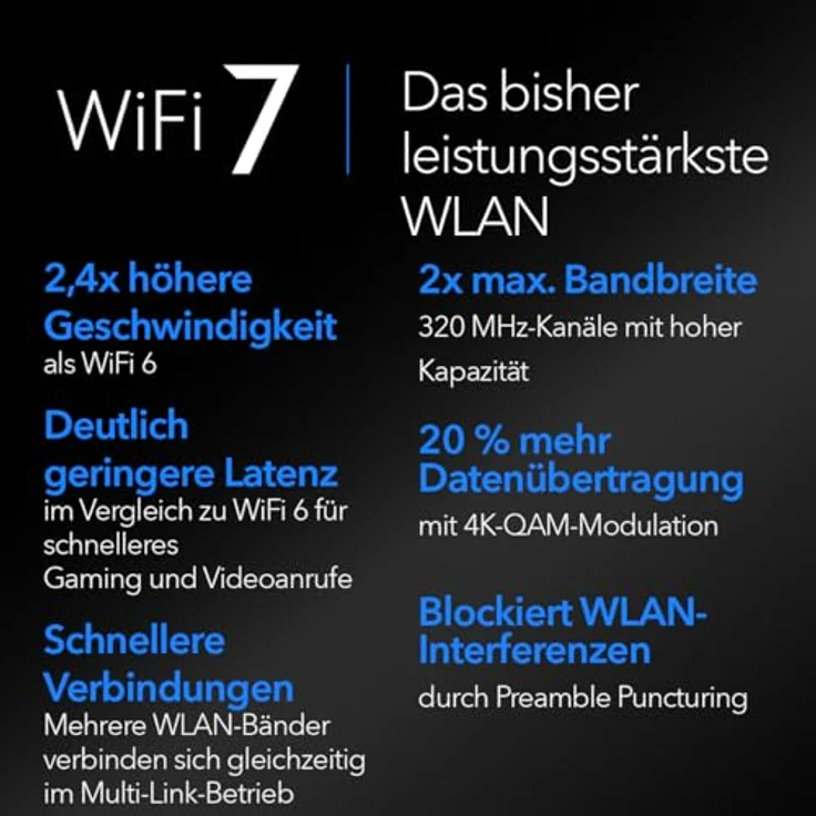 NETGEAR Nighthawk Tri-Band WiFi 7-Router (RS700S) - BE19000 WLAN-Geschwindigkeit (bis zu 19 GBit/s) - Abdeckung von bis zu 325 m², 200 Geräte - 10-Gig-Internetanschluss – Bild 3