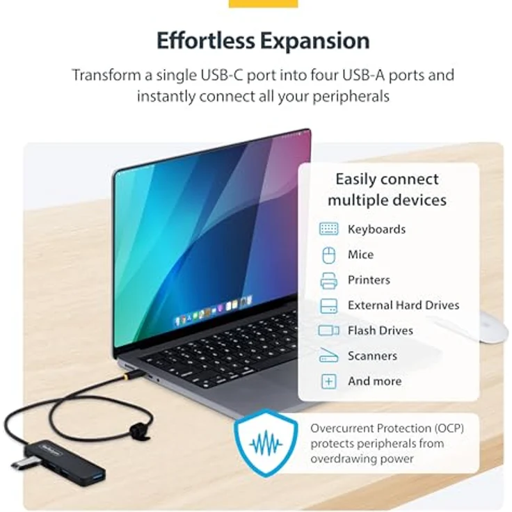 StarTech 4-Port USB-C Hub, Mini Hub-Verteiler mit 5Gbps, 61cm Kabel, busbetrieben, plastikgehäuse – Bild 2