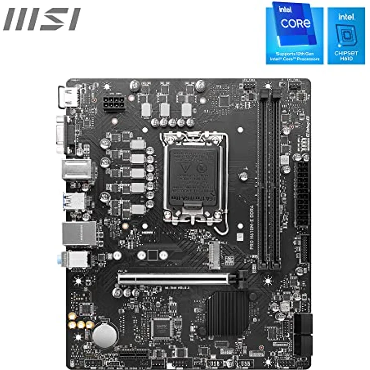 MSI PRO H610M-E DDR4 Motherboard, Micro-ATX - Unterstützt Intel 12th Gen Core Prozessoren, LGA 1700-2x DIMM (3200MHz), 1x PCIe 4.0 x16 slot, 1 x M.2 Gen3, USB 3.2 Gen1, 1G LAN, HDMI 1.4 & VGA – Bild 2