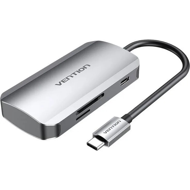 VENTION Laptop-Dockingstation TNHHB, USB-C Hub mit 3x USB3.0, SD/TF-Kartensteckplätzen, 100W PD, grau