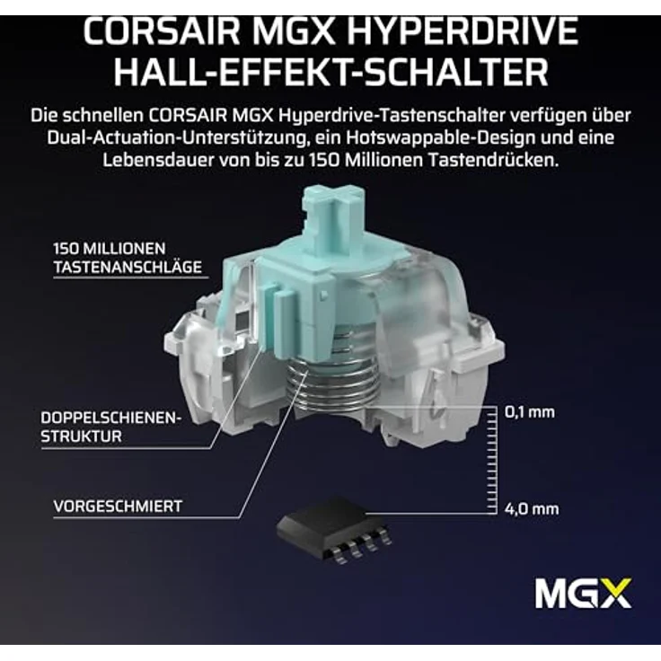 Corsair Vanguard PRO 96 Gaming-Tastatur, MGX Hall-Schalter, 8.000 Hz, Rapid Trigger, LCD, RGB, 96 % Layout – Bild 5