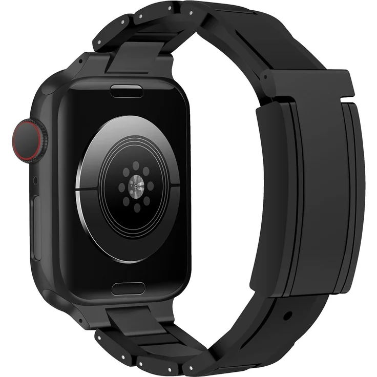 Wigento Edelstahl Armband mit T-förmigem Magnetverschluss für Apple Watch Series 10 46mm / 9 8 7 45 / 6 SE 5 4 44mm, Schwarz