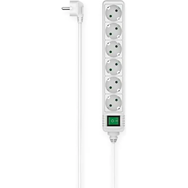Hama Steckdosenleiste 6-fach, mit Schalter, 3m (Steckdosenleiste mit Schalter, 6 fach Steckdosenleiste, 6er, Mehrfachsteckdose, Mehrfachstecker, mit Berührungsschutz, Schalter beleuchtet, 45°) weiß – Bild 1