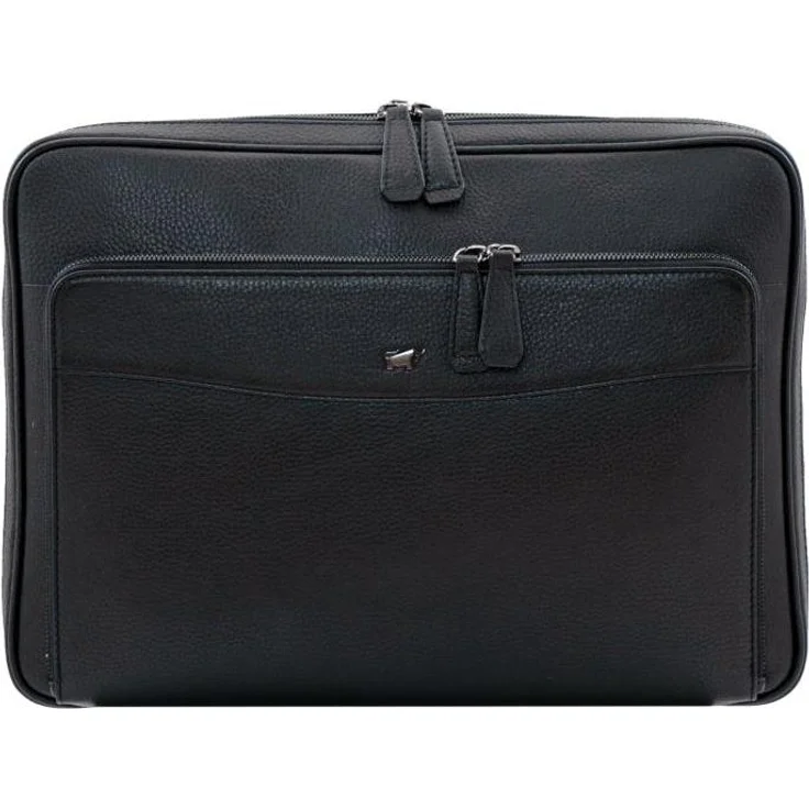 Braun Büffel Theo, Notebooktasche aus hochwertigem Leder, Schwarz, mit zwei Reißverschlussfächern und mehreren Steckfächern für optimale Organisation