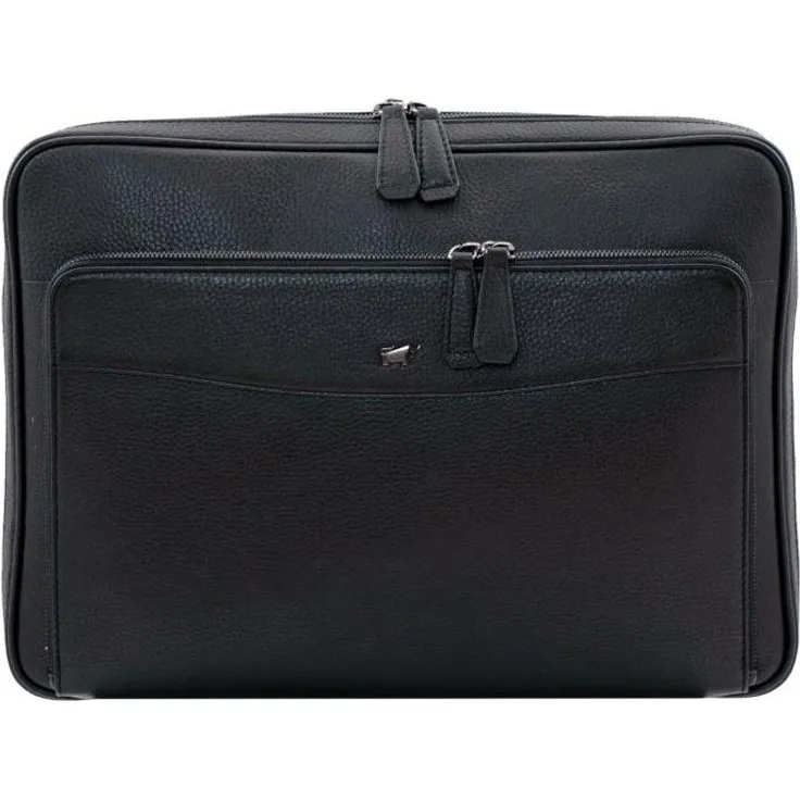 Braun Büffel Theo, Notebooktasche aus hochwertigem Leder, Schwarz, mit zwei Reißverschlussfächern und mehreren Steckfächern für optimale Organisation