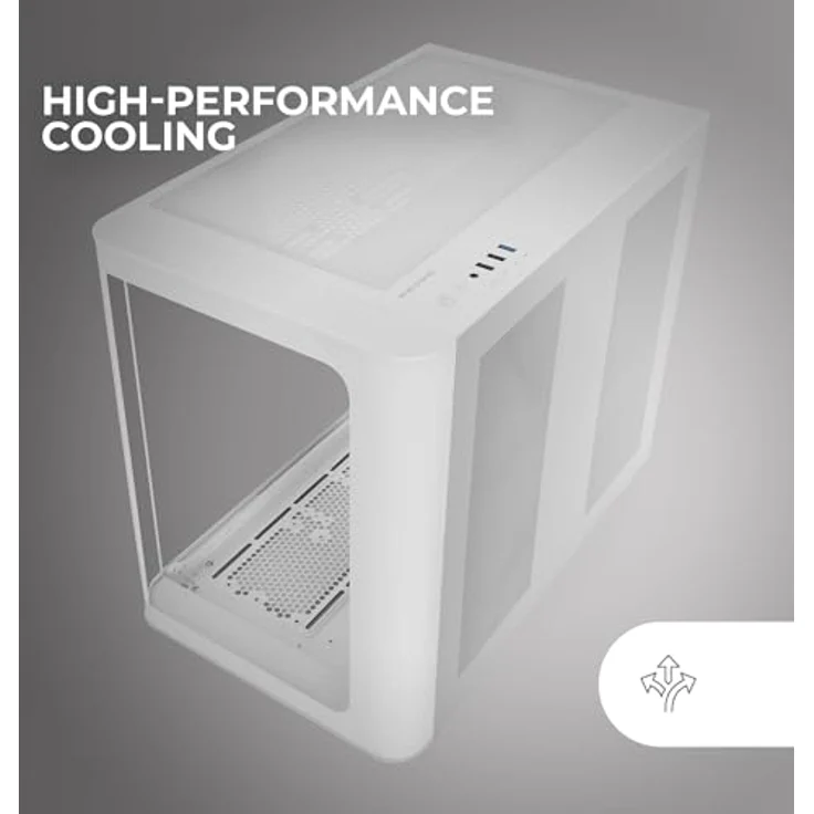 Mars Gaming MC100, ATX Gaming Gehäuse mit 9 cm FRGB Lüfter, Convect-Cool Belüftung, Schwarz, Doppelkammer-Design, optimierte Kühlung, Platz für 10 Lüfter – Bild 3