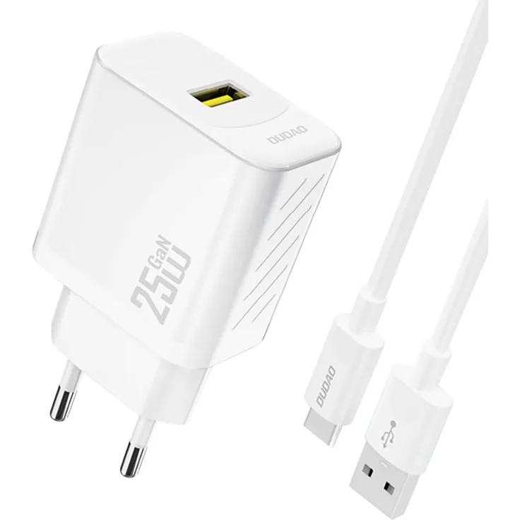 Dudao A27STEU, 25W GaN USB-A Netzladegerät mit USB-A - USB-C Kabel, weiß, schnelles Laden mit 9-lagigem Sicherheitsschutz