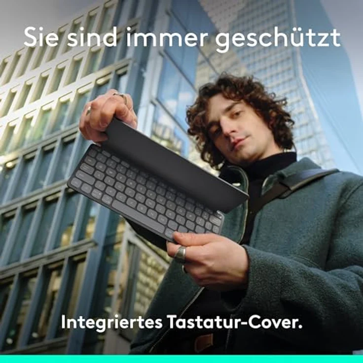 Logitech Keys-To-Go 2, mobile kabellose Tastatur für iPad mit integriertem Schutzcover, schlanke und kompakte, für iPad, iPhone, Mac und Apple TV, DEU QWERTZ-Layout - Grau – Bild 3