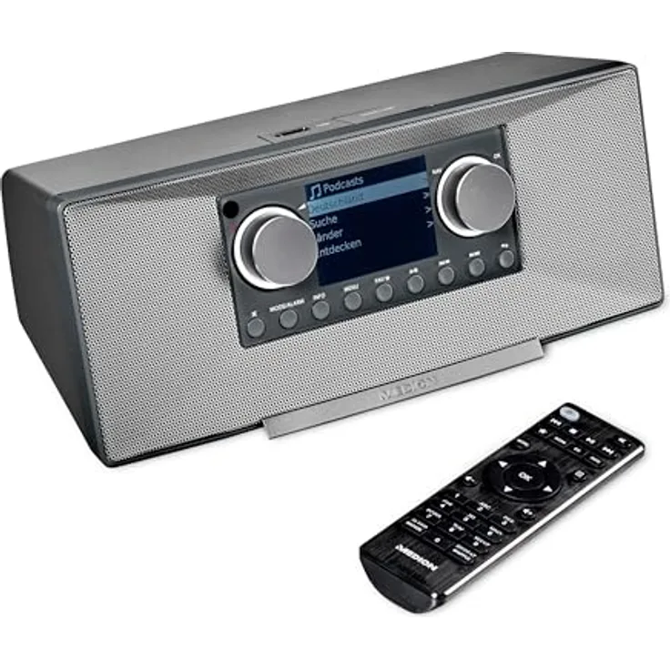 MEDION P85333 Internetradio mit DAB+ (WLAN, UKW, Spotify Connect, Amazon Music, DLNA, USB, Kopfhörer-Anschluss, AUX, Stereo Line-Out Cinch, Sleep Timer) grau