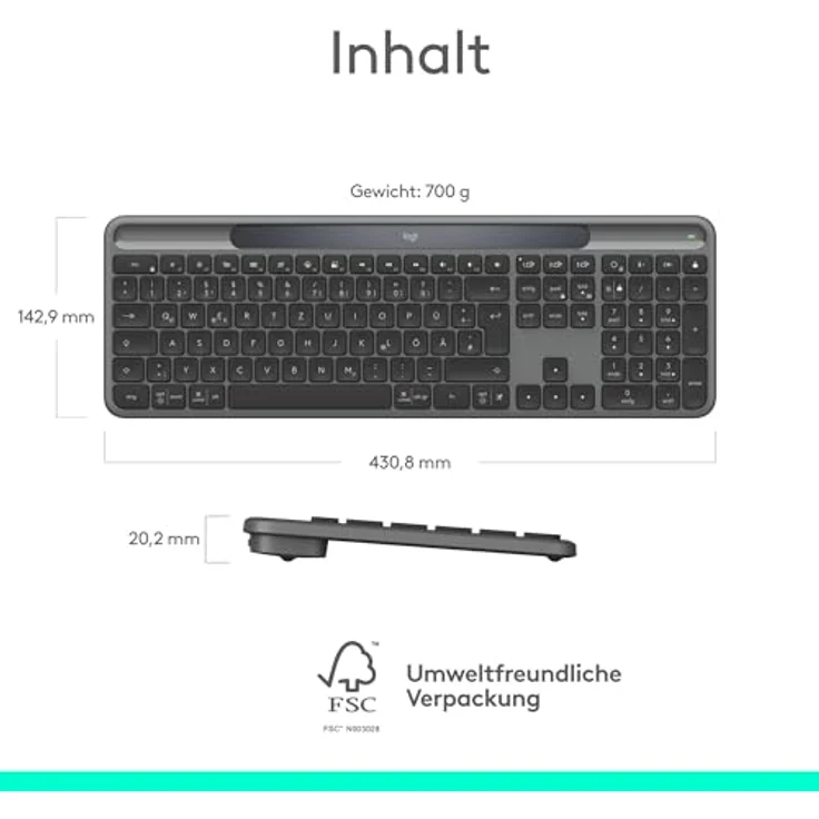 Logitech Slim Solar+ Keyboard (DE, kabellos), kompakte Tastatur mit Solarenergieversorgung, Schwarz – Bild 13