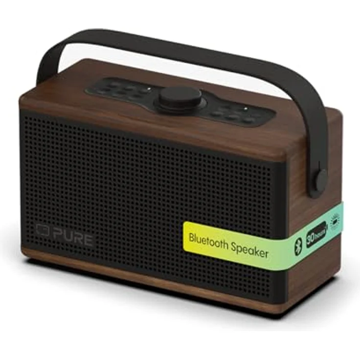 Pure Classic Aura Bluetooth-Lautsprecher 40W, 30h Akku, Lichtmodi, USB-C, AUX, IPX2, Retro-Design in Kaffeebraun mit Walnuss – Bild 1
