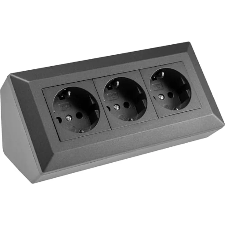 ChiliTec Steckdosenblock Ecksteckdose 3-Fach Mehrfachstecksose Anthrazit, für Küche Büro Werkstatt, Aufbau Unterbau Montage – Bild 1