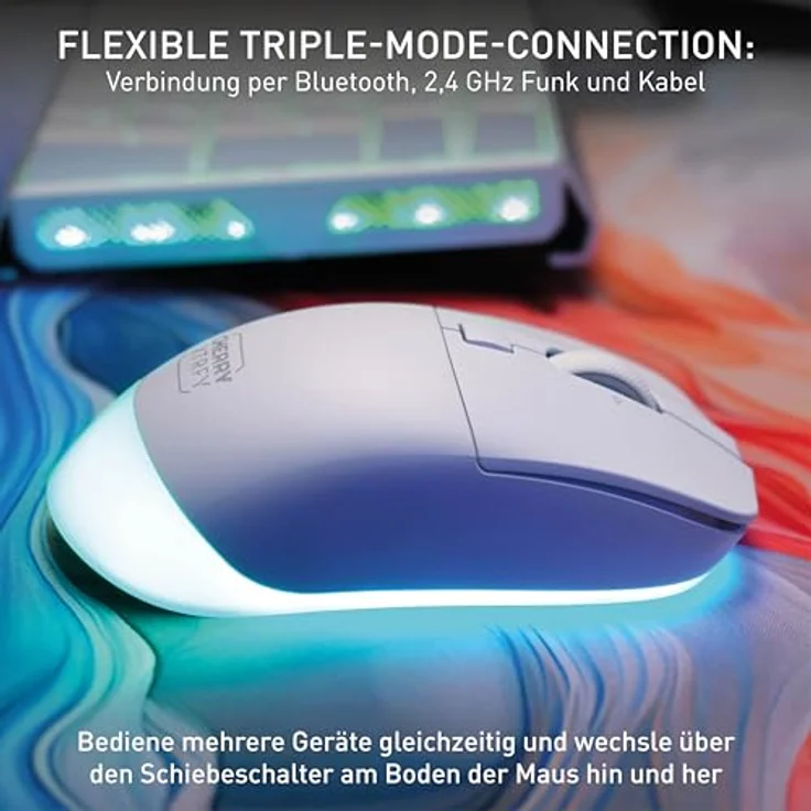 CHERRY XTRFY M50 Wireless, Kabellose Gaming-Maus, RGB-Beleuchtung, Ergonomische Form, Wiederaufladbar, Weiß – Bild 3