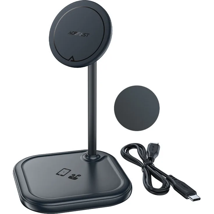 Acefast E6, 2-in-1 Wireless Qi Ladegerät 15W für iPhone und AirPods, grau, mit magnetischer Stabilität und USB-C-Kabel