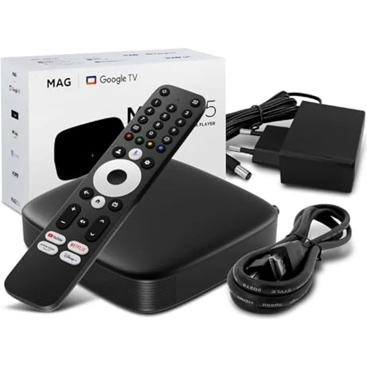 Infomir MAG 555 IPTV Set Top Box 2GB RAM Android 4K UHD HEVC h.265 Bluetooth 5.0 WLAN integriert, Kompaktes Design, Schwarz